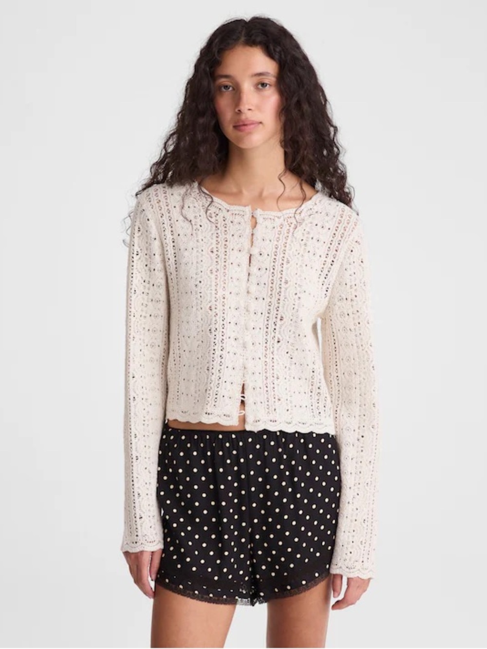 Madewell Open-Knit Lace Cardigan in Vintage Ivory White Size Large NWT